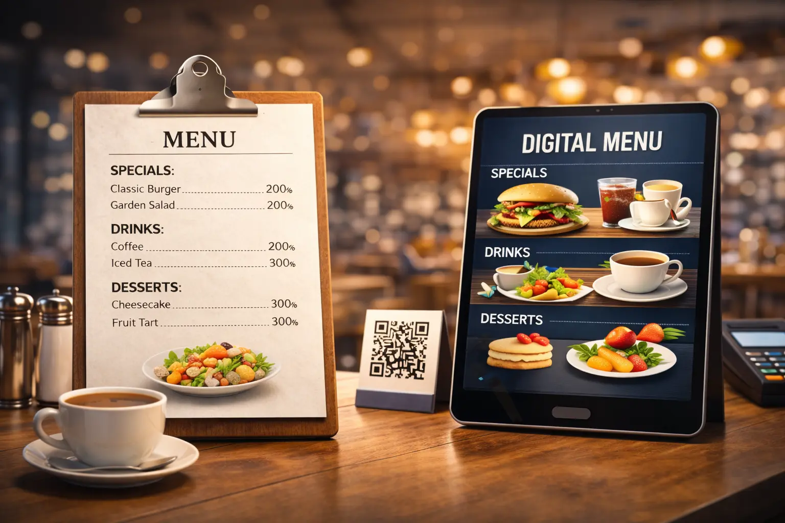 Restaurant owner creating a digital menu on tablet