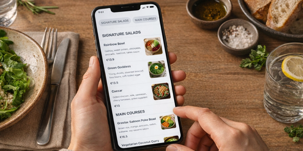 QR-меню ресторана на смартфоне, избегая распространённых ошибок QR-меню