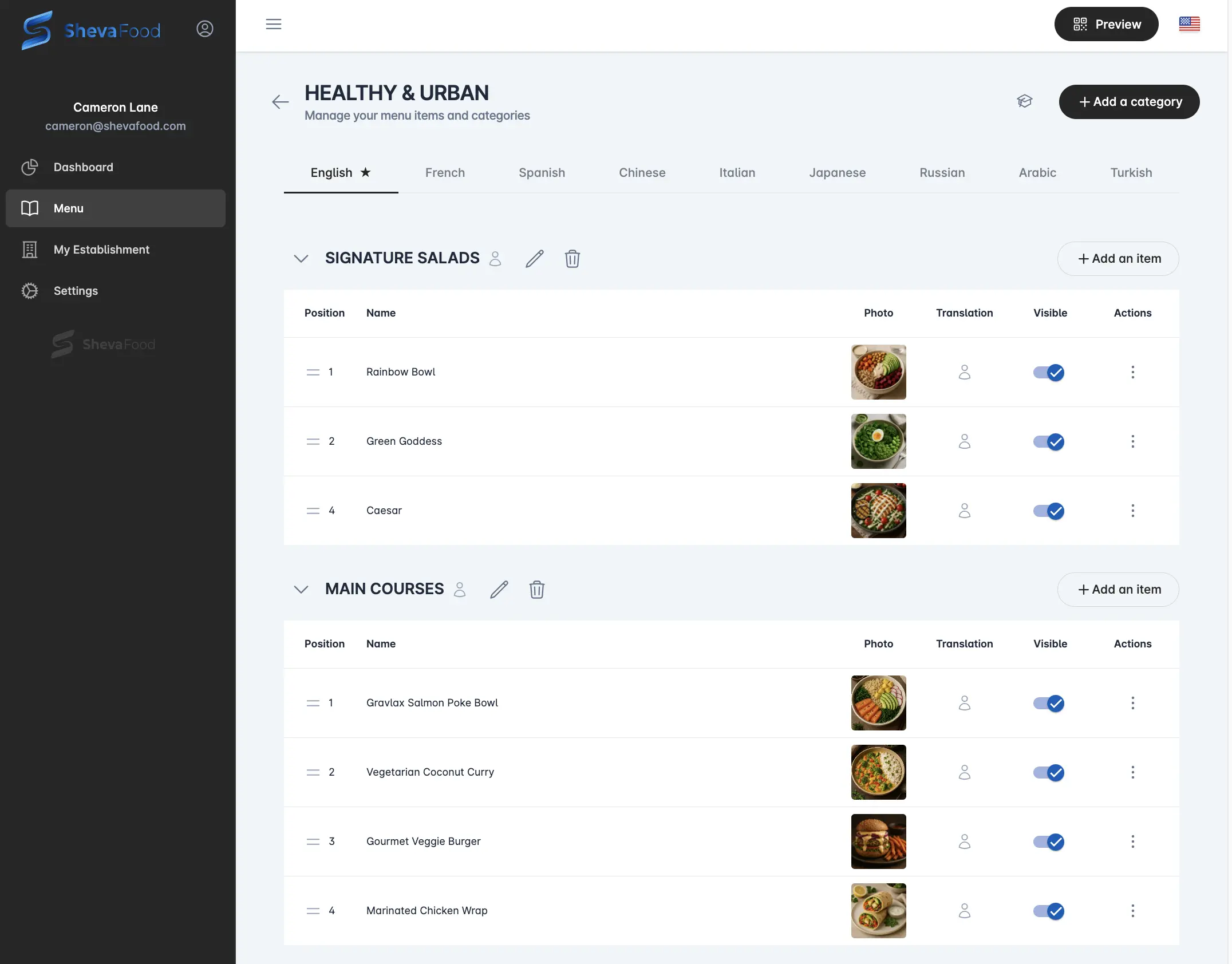 Configurazione ristorante