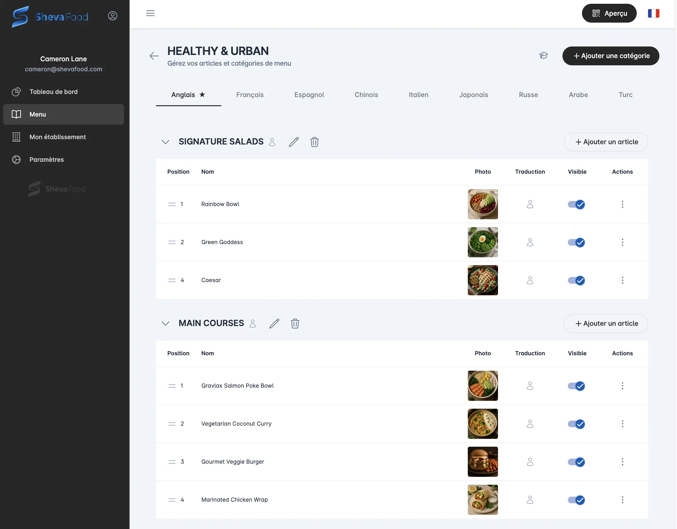 Configuration du restaurant